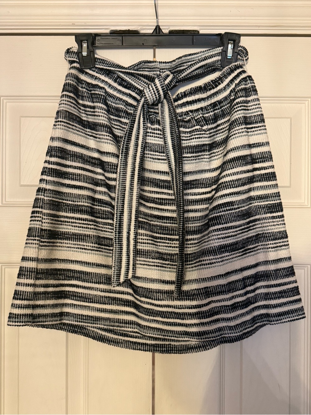 LOFT Black and White Striped Tie-Waist A-Line Skirt